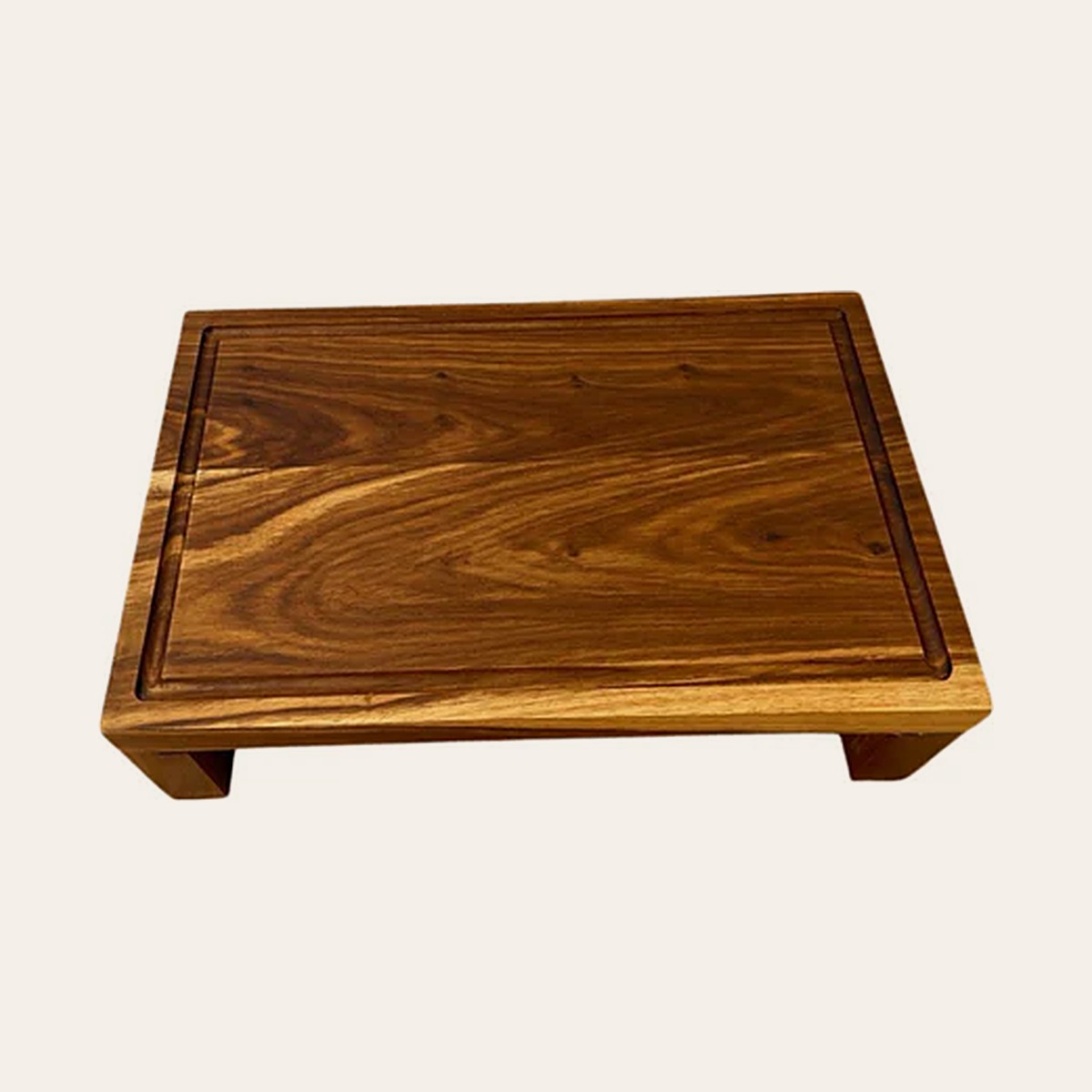 Kiaat & Steel Board, top view, showing kiaat grain and juice groove
